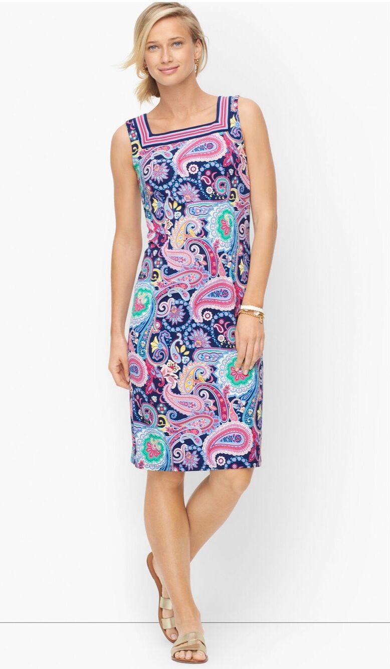 Talbots XL effortless Jersey shift dress intricate paisley purple multicolor